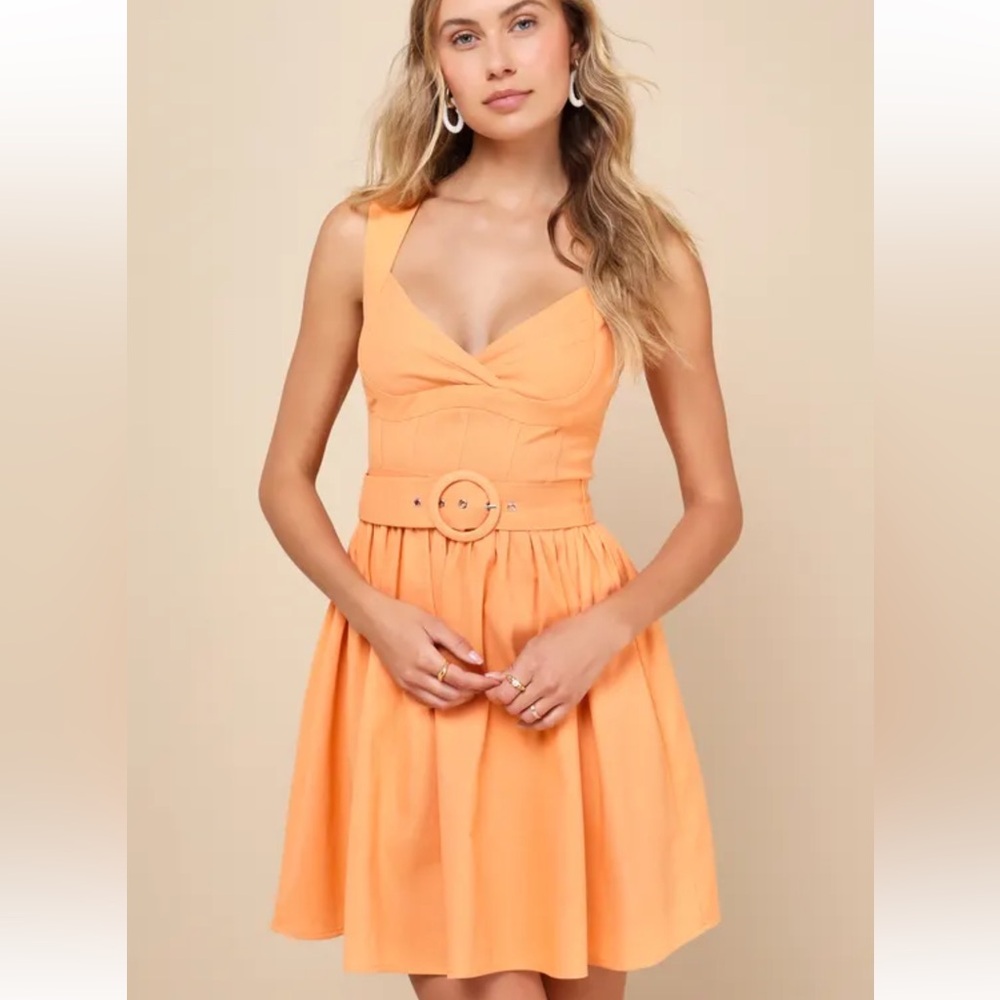 Bustier Bodice Orange Belted Mini‎ Dress M